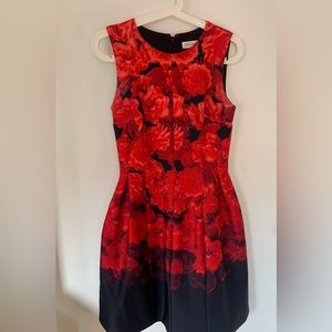 Calvin Klein Red Black Floral Dress